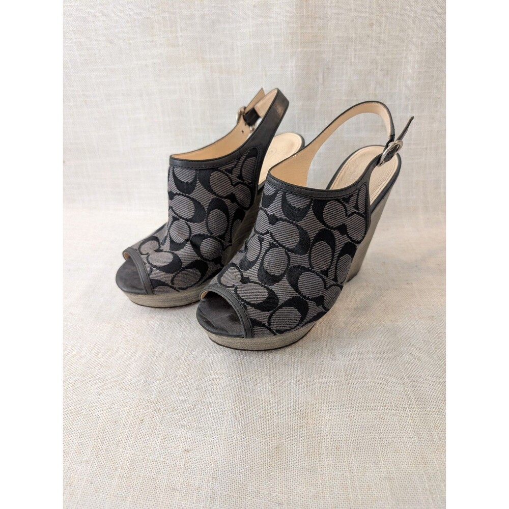 Coach Janet Signature Wedge Sandals Black - Size 7